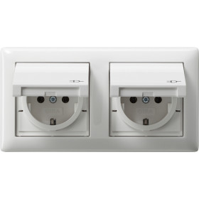Gira S-55 Бел глянц Розетка 2-я с/з,с крышкой, компл. уплотнителей, IP 44
