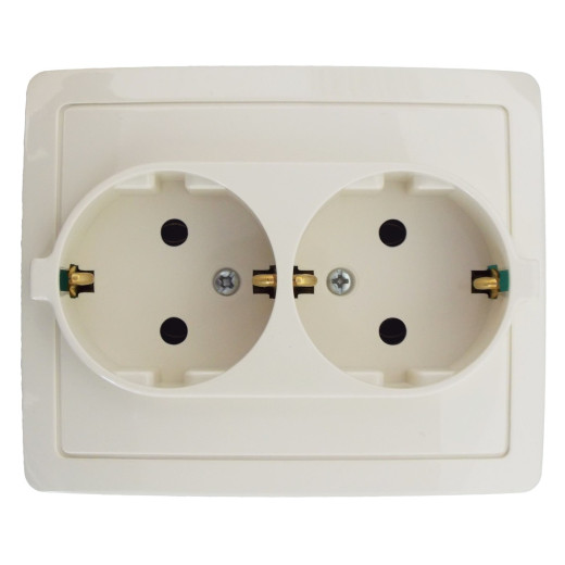 Розетка двойная с заземлением 2х2Р+Е без шторок, винт.зажим,16А, 250В, слоновая кость