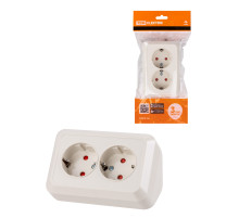 TDM Розетка угловая двойная 2П+3 открытой установки с з/ш IP20 250В 16А сл. кость 