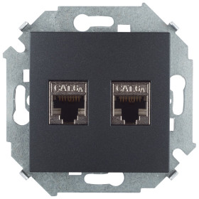 Simon 15 Графит Розетка компьютерная двойная 2хRJ45 кат.6A (АМР, FTP)