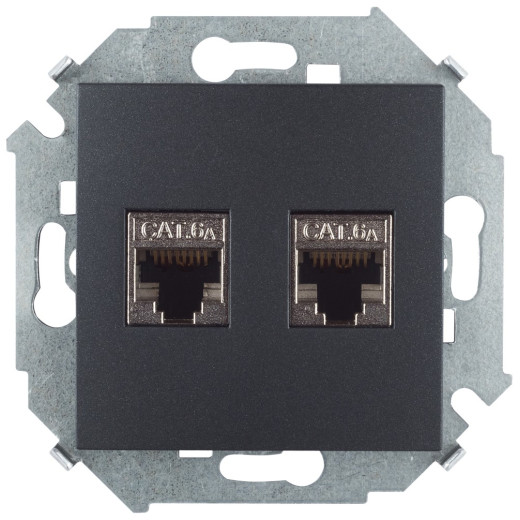 Розетка компьютерная двойная 2хRJ45 кат.6A (АМР, FTP), графит