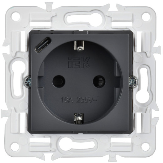 SKANDY Роз. с з/к/ш 16А с USB C 18Вт SK-R17T титан IEK