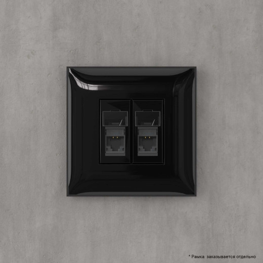 Компьютерная розетка RJ-45 в стену, кат.6А двойная, Avanti, черный квадрат