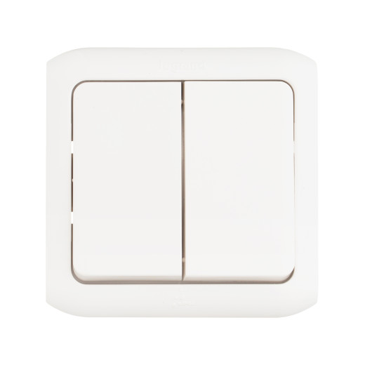 Выключатель двухклавишный - Legrand Quteo - IP44 10А 250В винтовые зажимы накладной монтаж - белый