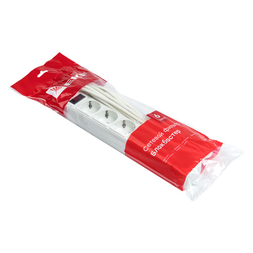 Сетевой фильтр 6*5м 10А/2,2кВт с выкл. c/з ПВС 3x0,75 Блокбастер EKF PROxima