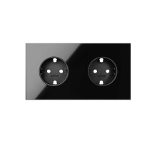 Simon 100 Черный глянец Кит 2 поста, фронт. Накладка на 2 розетки Schuko