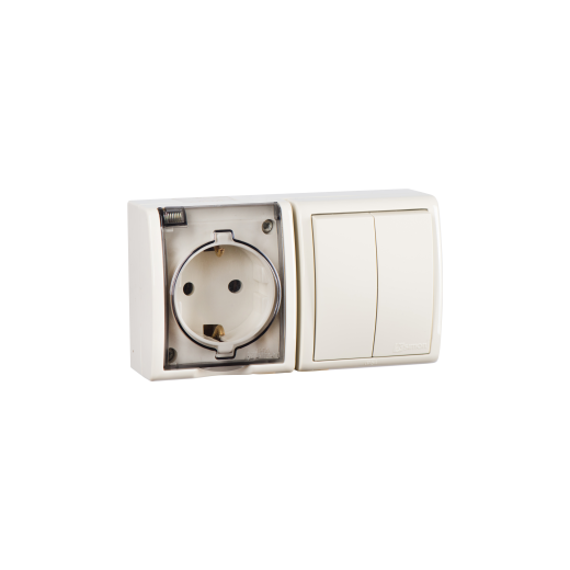 Simon 15 Бежевый Блок, розетка 2P+E Schuko 16А 250В + выкл.двойной 10А 250В, IP54