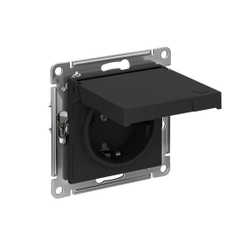 Systeme Electric AtlasDesign Карбон Розетка с заземл. со шторк. с крышкой, 16А,IP20,мех., быстрозажим. клем.