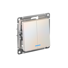 Systeme Electric AtlasDesign Жемчуг Выключатель 2-клавишный с подсвет.,сх.5а, 10АХ, мех., быстрозажим. клем.