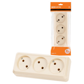 TDM Розетка 3-х местная горизонтальная 2П открытой установки IP20 10A сл. кость 