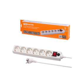 TDM Сетевой фильтр СФ-06В выключатель, 6 гнезд, 5 метров, с/з, ПВС 3х0,75мм2 10А/250В белый