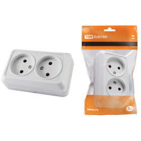 TDM Розетка двойная 2П открытой установки с з/ш IP20 10А, белый 