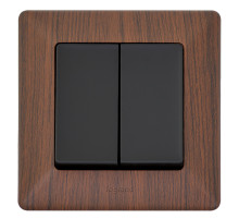 Legrand Valena LIFE Black. Выключатель двухклавишный 10А 250В с лицевой панелью. Безвинтовые зажимы. Антрацит..