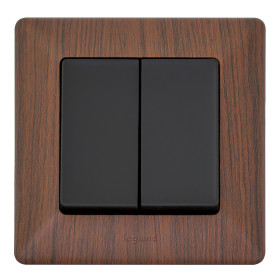 Legrand Valena LIFE Black. Выключатель двухклавишный 10А 250В с лицевой панелью. Безвинтовые зажимы. Антрацит..