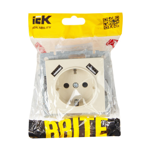 BRITE Роз. с з/к/ш 16А с USB A+A 3,1А РЮш10-2-БрКр беж. IEK