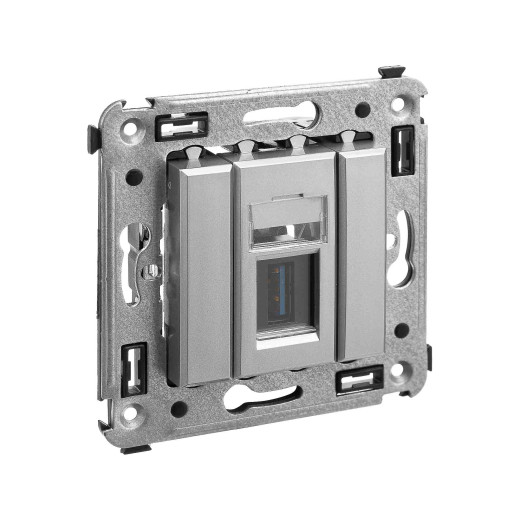 USB 3.0 розетка одинарная в стену, тип А-А, Avanti, закаленная сталь