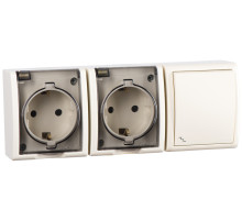 Simon 15 Aqua Бежевый Блок: Розетка 2-ая 2P+E Schuko 16А 250В + выключатель проход.10А 250В, IP54