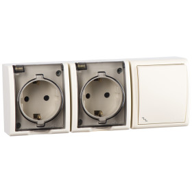 Simon 15 Aqua Бежевый Блок: Розетка 2-ая 2P+E Schuko 16А 250В + выключатель проход.10А 250В, IP54