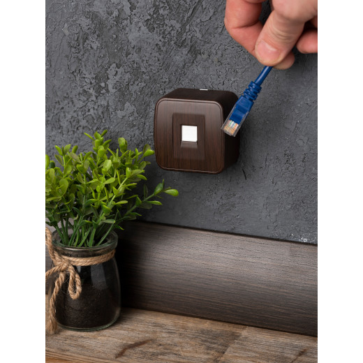 Розетка Phone 1-местная ОП Минск тёмное дерево EKF