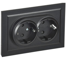 IEK BRITE Черный Розетка 2-м с/з с защ шторк 16А в сборе РСш12-3-БрЧ