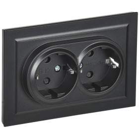 IEK BRITE Черный Розетка 2-м с/з с защ шторк 16А в сборе РСш12-3-БрЧ