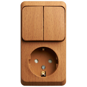 Systeme Electric Этюд наруж Бук Блок: Розетка с/з со шторками + выключатель 2-клавишный