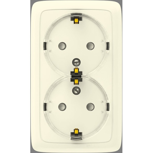 РА16-183-01 Розетка открытой установки, двухместная, с заземляющим контактом, с изолирующей пластиной, цвет слоновая кость