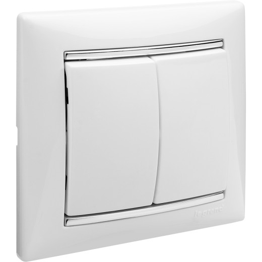 Выключатель двухклавишный - Legrand Valena - 10А 250В схема 5 безвинтовые зажимы - белый