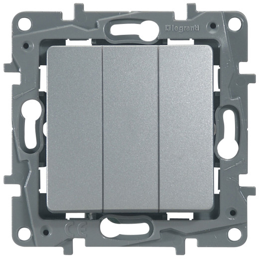 Выключатель трёхклавишный - Legrand Etika - 10А 250В винтовые зажимы - алюминий