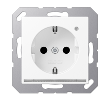 JUNG SCHUKO-розетка с ориентационной светодиодной подсветкой, со встроенным датчиком освещённости, с дополнительной защитой белый матовый A500