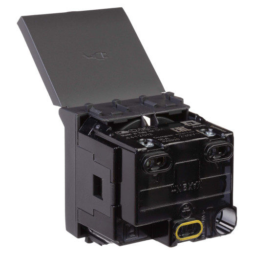 Розетка с крышкой модульная, 2P+E, с з/ш, Avanti, черный матовый, 2модуля