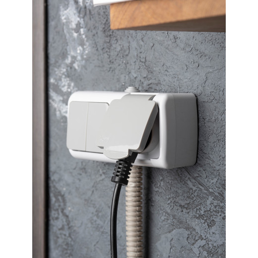 Мурманск Блок розетка 1-м 16А с заземлением с крышкой + 2-кл выключатель IP54 серый EKF