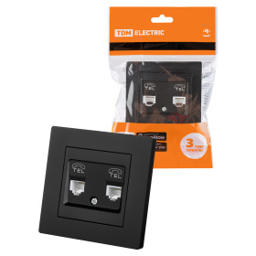 TDM Розетка двойная телефонная RJ11 черная 