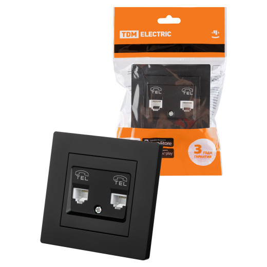 Розетка двойная телефонная RJ11 черная 