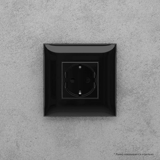 Розетка в стену, 2P+E, с з/ш, Avanti, черный квадрат