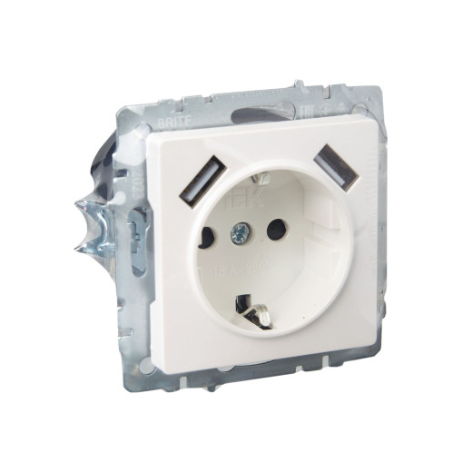 BRITE Роз. с з/к/ш 16А с USB A+A 3,1А РЮш10-2-БрЖ жемч. IEK