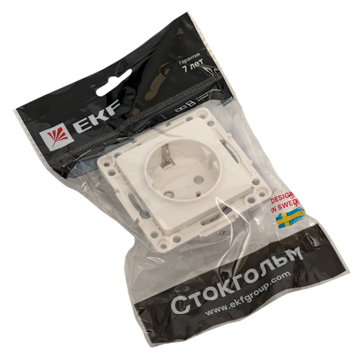 Стокгольм Механизм Розетки 1-местной с/з 16А винтовые клеммы белый с защ. штор. EKF PROxima