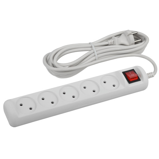 Удлинитель электрический ЭРА  U-5s-3m-2x1 без заземления c выключателем 5 розеток 3м ПВС 2x1мм2 10А