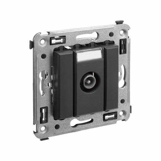 Розетка TV проходная в стену, Avanti, черный матовый