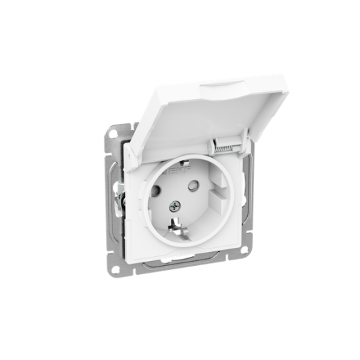 Механизм розетки, 16А, IP44, с заземлением, со шторками, c крышкой, белый Эпика EKF