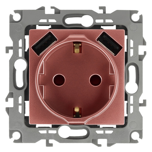Розетка ЭРА Серия 12 12-4109-14 2P+E 16A-250В штор. с 2xUSB 5В-3А медь