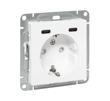 EKF Эпика Механизм розетки с USB-C - 2шт, 16А, с заземлением, со шторками, белый.