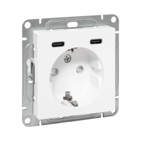 EKF Эпика Механизм розетки с USB-C - 2шт, 16А, с заземлением, со шторками, белый.