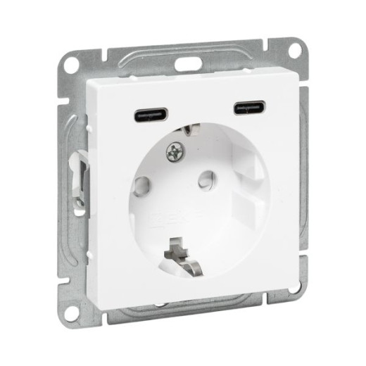 Механизм розетки с USB-C - 2шт, 16А, с заземлением, со шторками, белый Эпика EKF