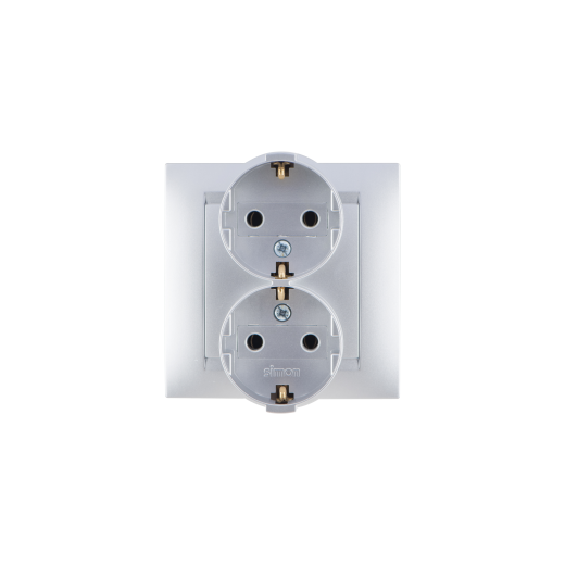 Simon 15 Алюминий Розетка 2-я 2Р+Е Schuko, 16А, 250В, винт.заж.