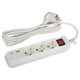 ЭРА Удлинитель электрический UB-3es-3m-USB c заземлением с выключателем 3 розетки + 1xUSBA+1xUSBC 3м 10А