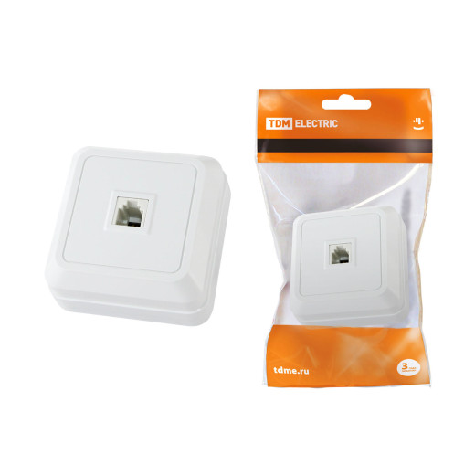 Розетка TФ (RJ-11) открытой установки IP20, белая 