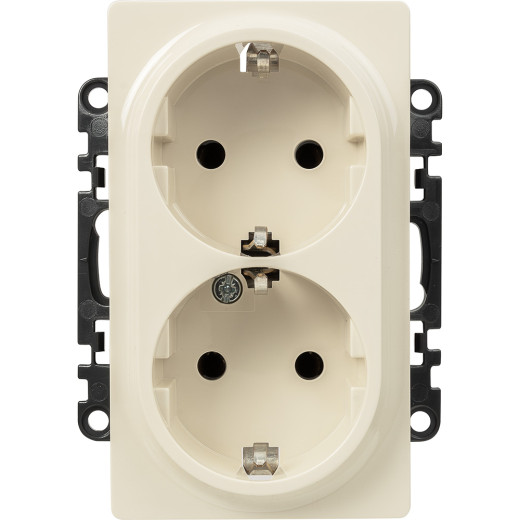 Valena LIFE.Силовая розетка двойная 2х2К+З 16А 250В с лицевой панелью.Безвинтовые зажимы.Слоновая кость