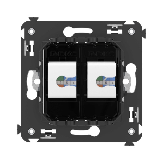 Компьютерная розетка RJ-45 без шторки в стену, кат.5е двойная, Avanti, черный квадрат