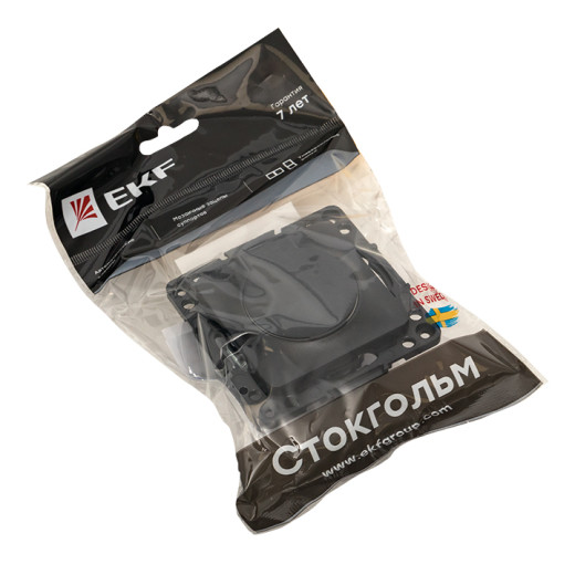 Стокгольм Механизм Розетки 1-местной с/з 16А автоматические клеммы черный с крышкой и защ. штор. IP44 EKF PROxima